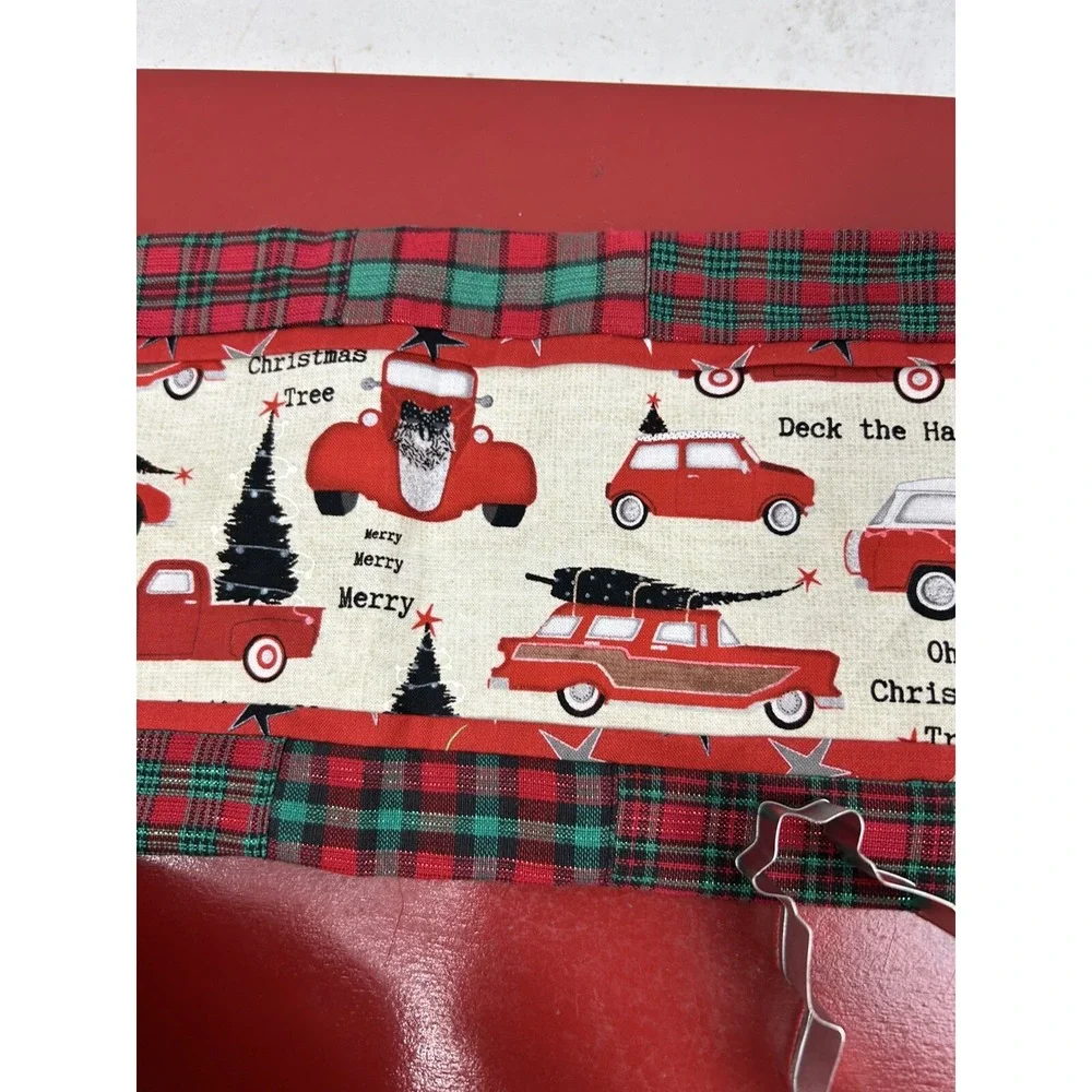 Small Table Runner & Tree Cookie Cutter Christmas Plaid Truck Santa Van Wagon